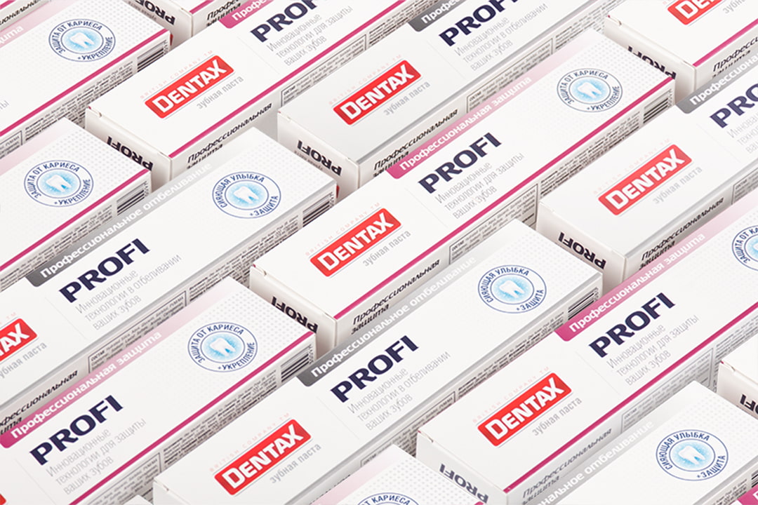 Линейка упаковки зубной пасты Dentax и Dentax PROFI