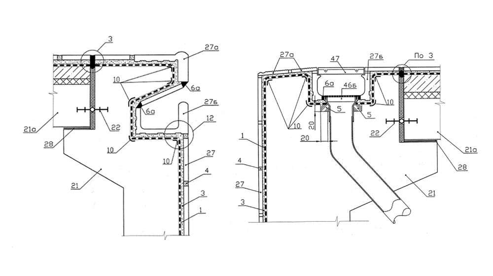 Схема в разрезе: система переливного желоба и гидроизоляция бассейна Ceresit