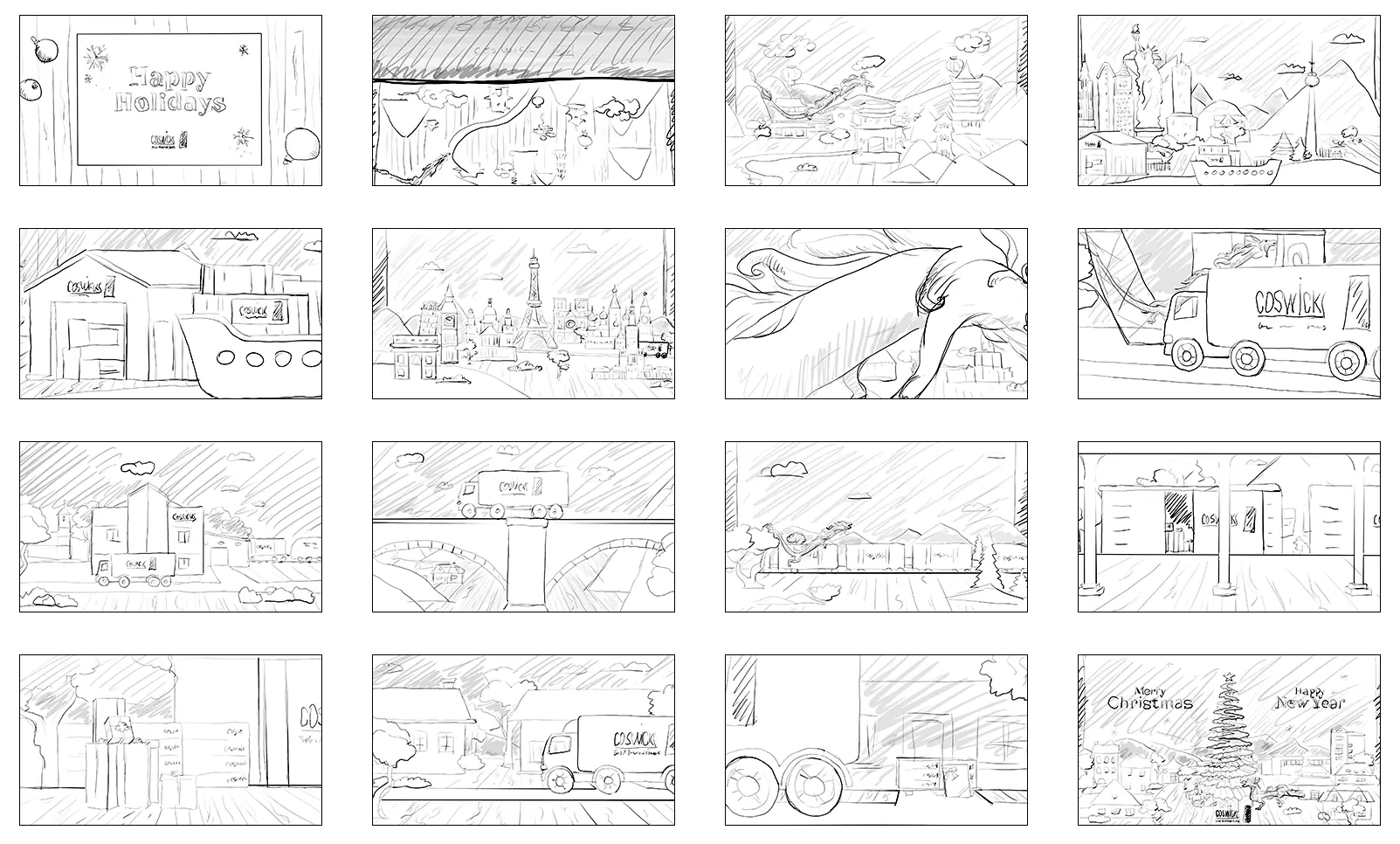 Моушн-дизайн новогодней открытки COSWICK раскадровка