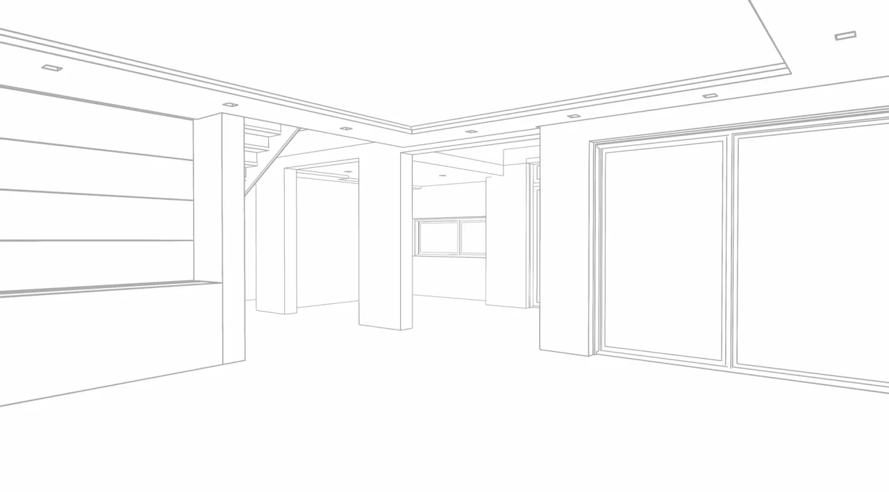 Sketch line render of interior for COSWICK stop-motion project