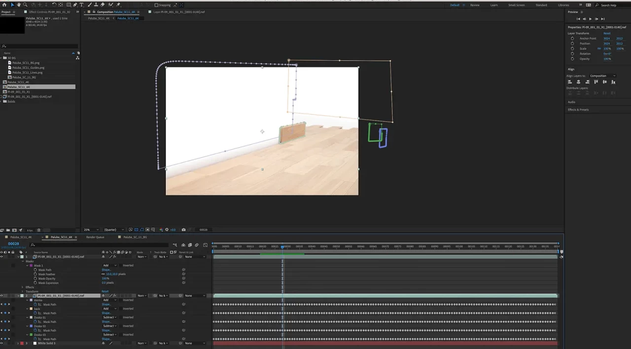 Stop-motion parquet animation compositing process in After Effects