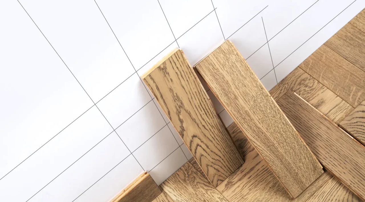 Parquet elements frame — combined 3D scene and stop-motion animation