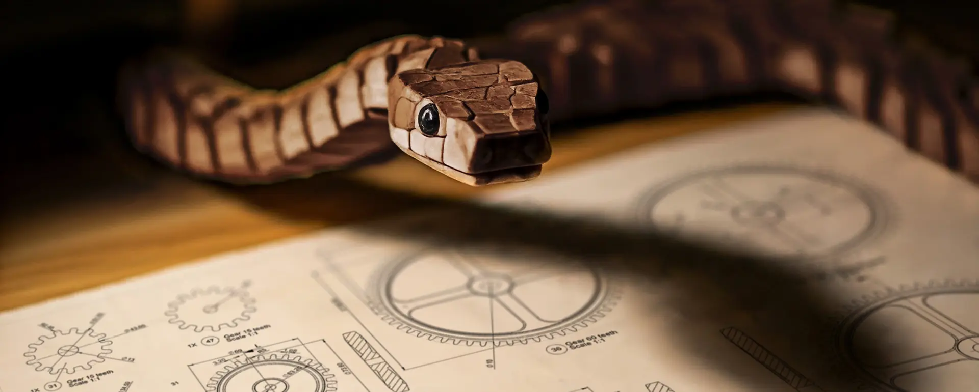 Деревянная змея — символ года в новогоднем ролике COSWICK, над чертежами часового механизма